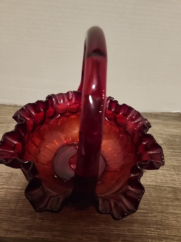 Cesto Vintage Fenton Pollice Rosso Rubino Vetro Decorativo Decorazione Casa Brilla - Foto 9 di 11
