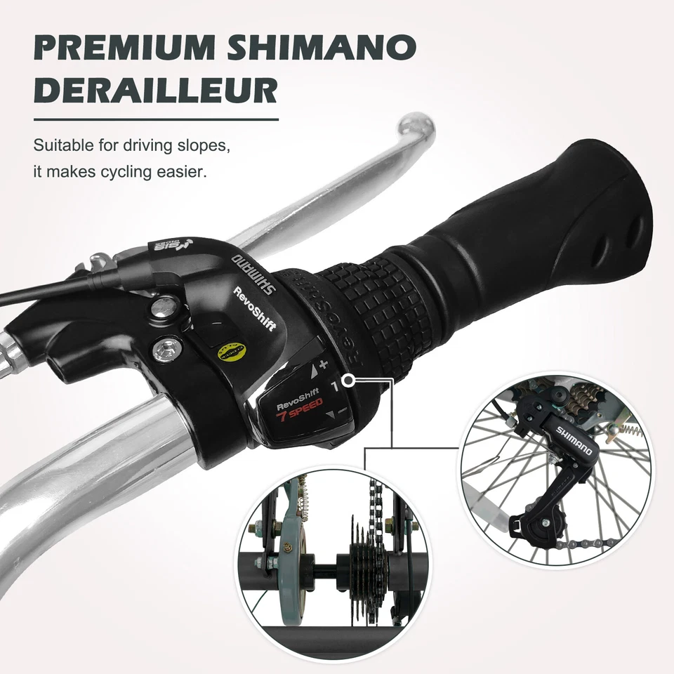 Triciclo adulto 24"" 3 rodas bicicleta 7 velocidades bicicleta trike com cesta preto e azul e verde - Imagem 3 de 4