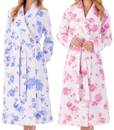 Slenderella Ladies Bold Floral Dressing Gown Mock Quilt Shawl Collar Wrap Robe - Picture 1 of 25