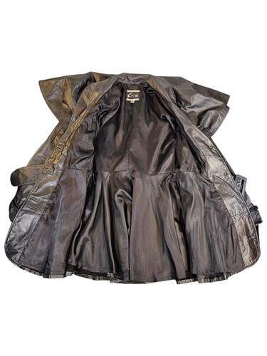 Vintage 80's Global Identity g-iii Black Leather Belt Cape Jacket Trench USA - Picture 10 of 22