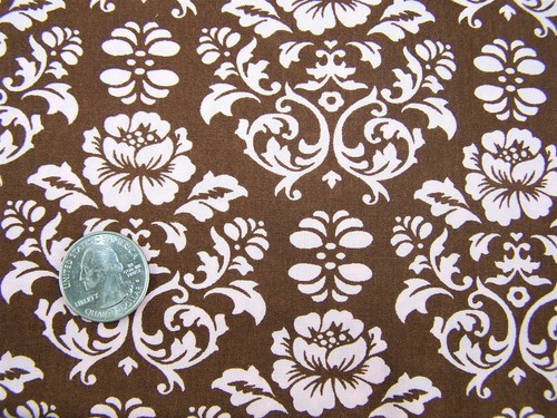 ROBERT KAUFMAN pink brown damask cotton fabric 2 yds kids baby girls quilt retro - Picture 2 of 2