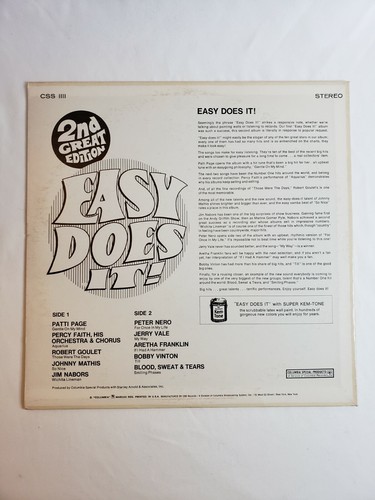 Easy Does It! 2nd Great Edition (LP Playtested CSS1111) Patti Page Johnny Mathis - Picture 2 of 5