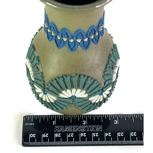 Doulton Lambeth Silicon Bud Vase 1884 Stoneware 5” Tall Brown Green Blue - Picture 2 of 11
