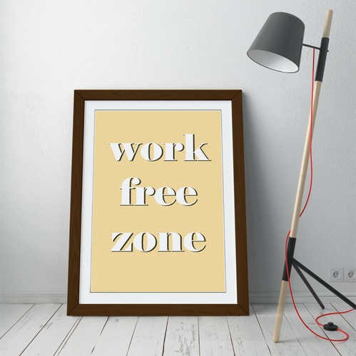 "WORK FREE ZONE" FUNNY RELAXING LIFE QUOTE -FRAMED WALL ART PICTURE PRINT - Picture 5 of 10