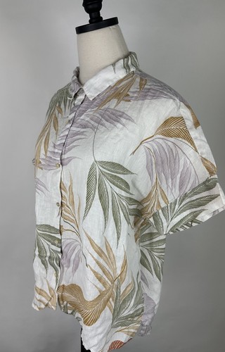 Camisa Hawaiana TAHARI XL Lino Abotonada Colorida Estampado Botánico Tropical Cuadrada - Imagen 6 de 13