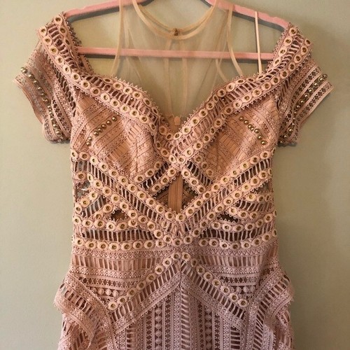 Thurley Sand Dune Dress Midi Nude Size 10 AU / 6 US Cup Sleeve Cold Shoulder - Picture 6 of 7