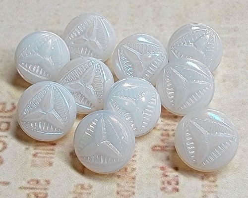 10 Vintage Iridescent White Glass Sewing Buttons ~ Triad Design ~ just over 3/8" - Picture 1 of 4