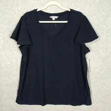 Counterparts Shirt Womens XL Blue Blouse Ruffle Knit Top Boho Career Stretch 