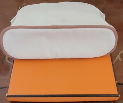 HERMES BOLIDE MEDIUM IVORY TRAVEL CASE BAG POUCH COTTON/LEATHER H  LOGO