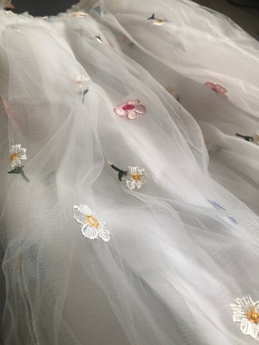 White Tulle Dress with Embroided Flowers - Picture 2 of 12