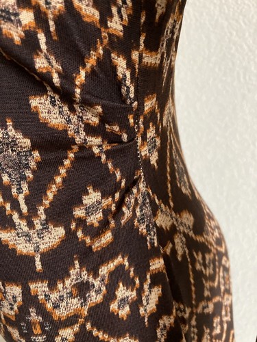 🎄 Vestido DVF Tejido Seda Talla 10 Marrón Estampado Bolsillos Acanalados - Imagen 7 de 9