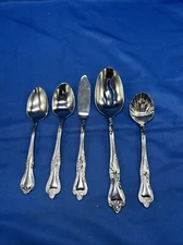 Set Of 4 Rogers Co. Dream Rose Serving Utensils Stainless Steel Slotted Spoon