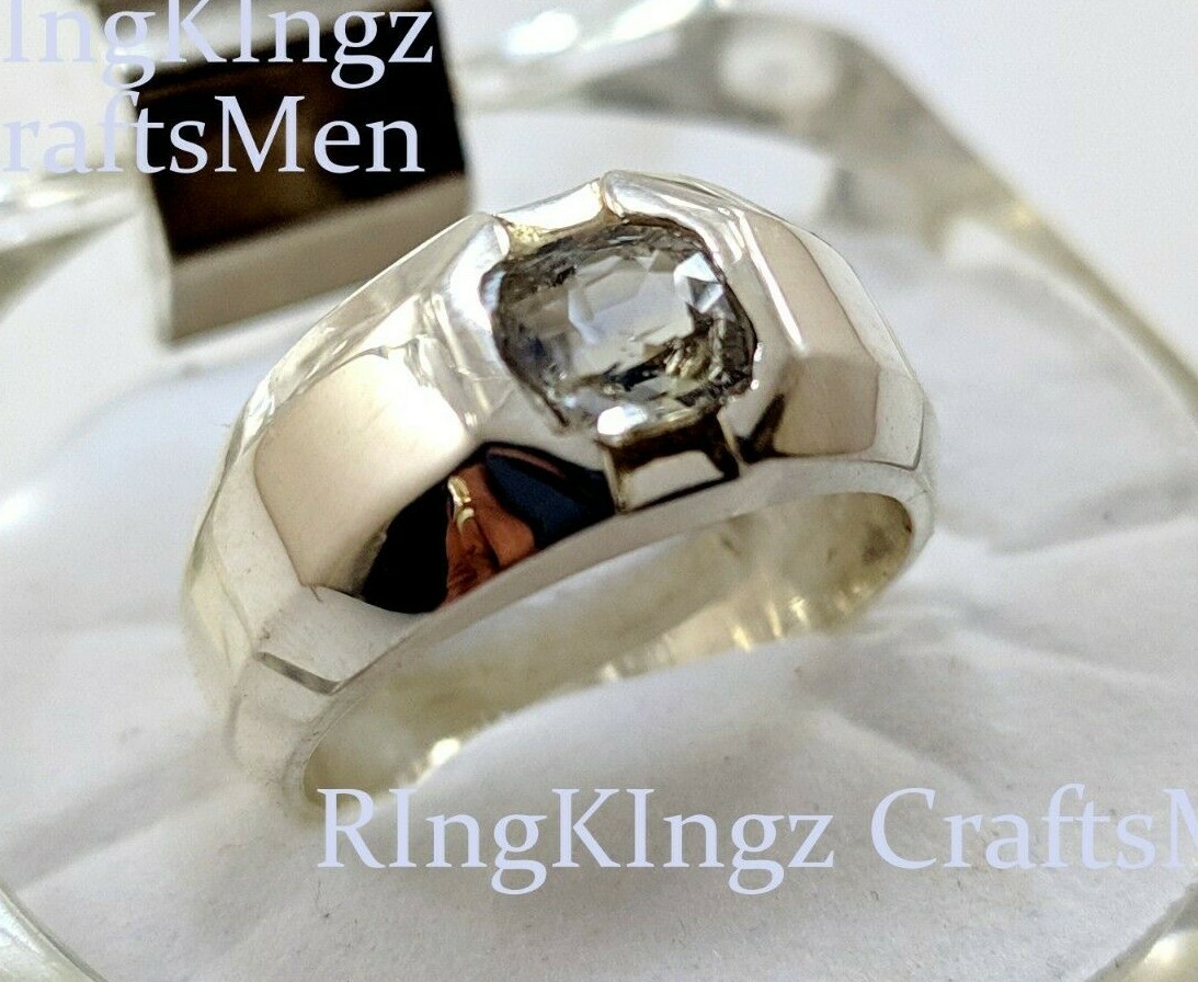Mens White Sapphire Ring Handmade 925 Sterling Silver Genuine Stone Real Neelam