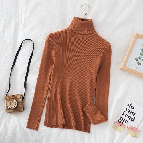 Women Casual Sweater Turtleneck Basic Slim Stretch Ribbed Knitted Top ALL COLORS - Bild 9 von 37