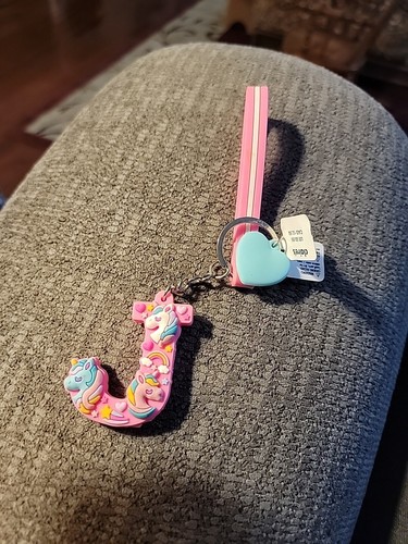 Claire's Kid's Unicorn Key Chain With Heart Monogram Initial " J " New C - Picture 7 of 7