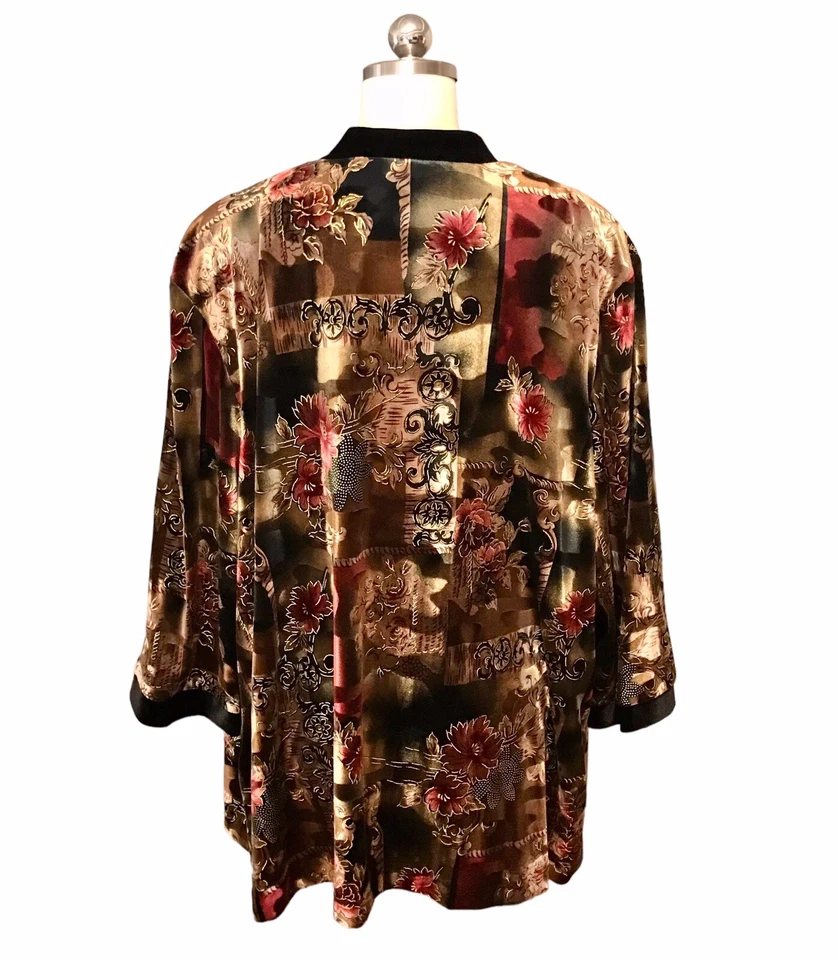 Chaqueta Kimono Terciopelo R&M Richards De Colección Integrada Top Boho Artística Para Mujer Talla Grande 2X Foto 4 de 4