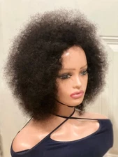 Black Afro Curly 100% Human Hair Wigs for women None Lace 250% Density Glueless