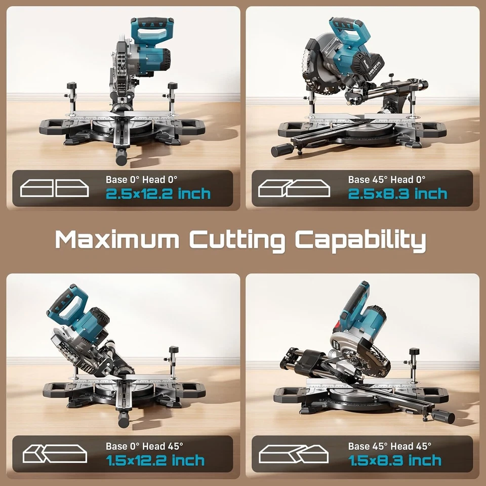 Беспроводная торцовочная пила раздвижная торцовочная пила из легированной стали с лазерной направляющей 2x5000 мАч - Изображение 3 из 4