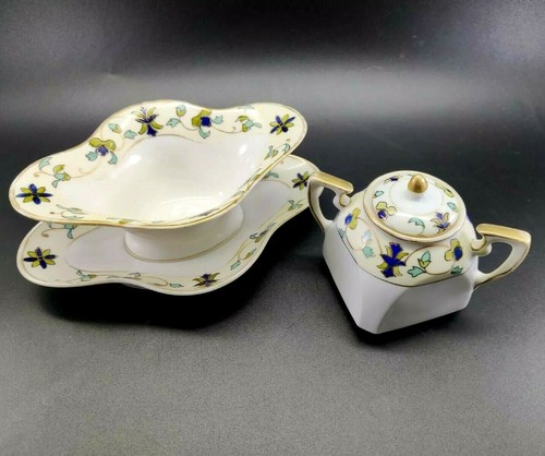 Nippon Blueberry Green Leaves Lot Of Dishes Gravy Boat Sugar Bowl - Picture 2 of 11
