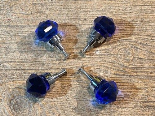 Six (6) Small 1 .5"wide Dark Blue Solid Crystal Glass Drawer Pulls Six (6) Ho35d - Picture 6 of 24