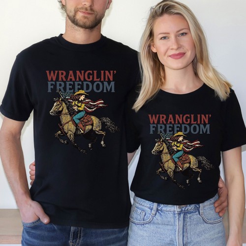 Wranglin' Freedom 4th of July T-shirt - American Cowgirl Western Graphic Tee - Picture 7 of 29