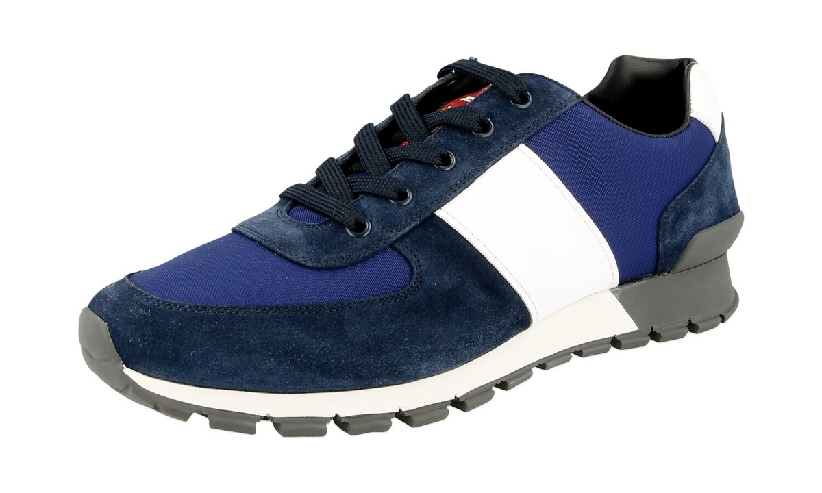 スニーカー PRADA Men Sneakers 2EE427G000MN0 F0216 BLUE PRADA SNEAKERS SHOES 4E2718 BLUE WHITE LEATHER NYLON RED