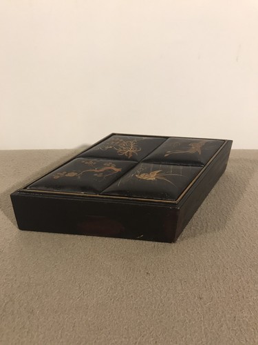 Parallelogram Shape Vintage Black Lacquerware Caddy Box Japan Birds/Tree Design - Picture 4 of 11