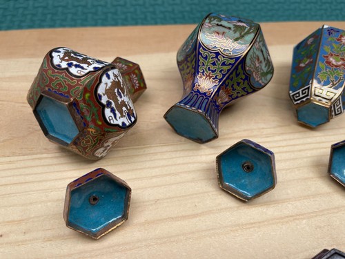 Cloisonne Potiche smaltate cinesi vintage set di 4 - Foto 7 di 14