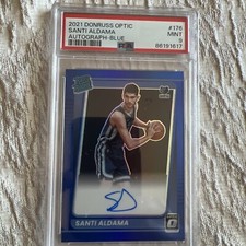 SANTI ALDAMA 2021-22 PANINI DONRUSS OPTIC RATED ROOKIE BLUE/5 AUTO PSA 9