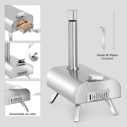 16 In. Wood Pellet Pizza Oven in Stainless Steel, Portable Outdoor Pizza Grill - Picture 4 of 12