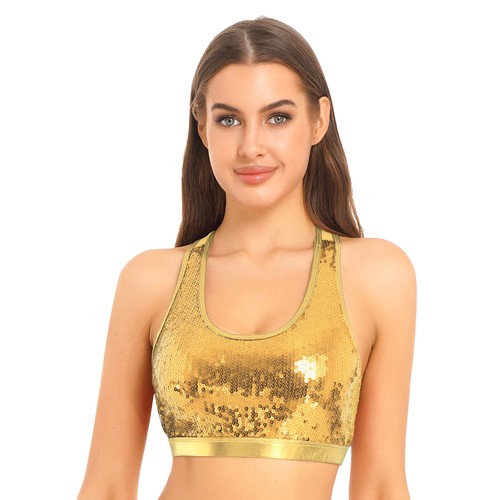 Sexy Mujeres Brillantes Lentejuelas Sujetador Deportivo Prenda para el torso sin mangas Chaleco Entrenamiento Gimnasio Camisas Camisa Activa - Imagen 38 de 50