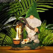 Solar Gonk Garden Ornament LED Water Pump Gnome Home Patio Flower Bed Lighting