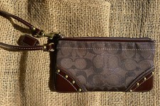 Vintage Unused Signature Dark Brown Coach Wristlet with Patent and Brass Details