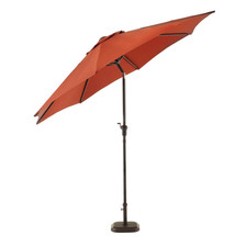 Hampton Bay Statesville 9 Ft Steel Crank And Tilt Round Patio Umbrella Gray For Sale Online Ebay