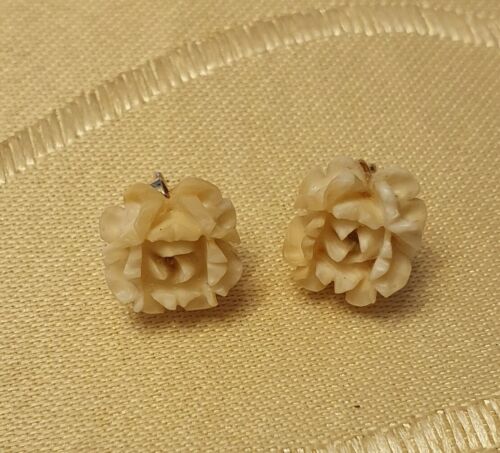 Geschnitzte Blume Ohrstecker Massiv 8ct Gold 11,5mm - Picture 3 of 5