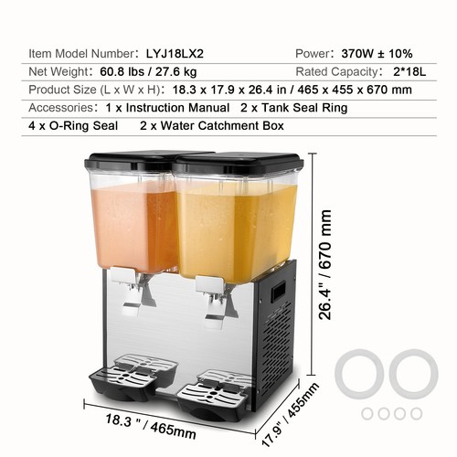 Commercial Juice Beverage Dispenser 18L x 2 Tanks Cold Juice Ice Drink Dispenser - Picture 7 of 12