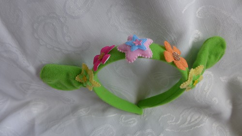 HEADBANDS 2 FOR BABY GREEN WITH FLOWERS SOFT FABRIC HANDMADE EMBELLISHMENTS - Picture 6 of 11