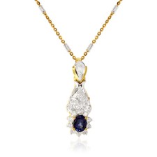 0.90ct Natural Blue Sapphire Pendant Diamond Jewelry 18K Yellow Gold Crucifix 