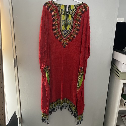 African Essence Traditional Dashiki Top One Size Tribal Mumu Red Dress Flawed - Picture 7 of 7