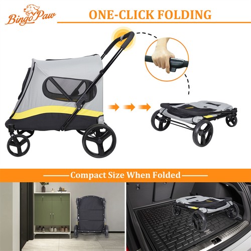 Carrito para perros Carrito para perros Plegable Carrito para perros con protector contra la lluvia Oxford 50KG - Imagen 4 de 19