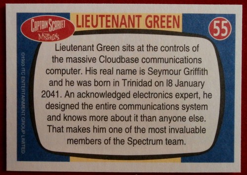 CAPTAIN SCARLET - Card #55 - Lieutenant Green - Topps, 1993, Gerry Anderson - Picture 2 of 2