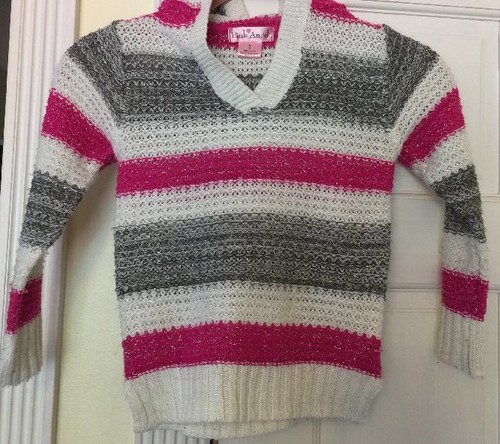 Pink Angel Pink Gray And Ivory Toddler Girl Sweater Long Sleeves Hood Size 4