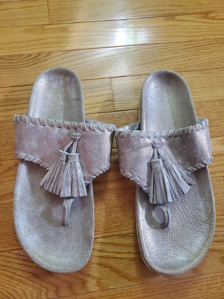 Js Slides Size 9 LIGHT GOLD THKNG SANDALS - Image 3 of 4