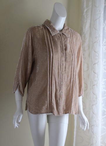 j.jill -Sz M Rich Champagne Velvet Pleated French Poet 3/4 Shirt Top Jacket - Picture 1 of 5