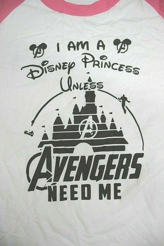 I AM A PRINCESS UNLESS AVENGERS NEED ME 3/4 Sleeve T-Shirt  Small, White/Pink - Picture 2 of 6