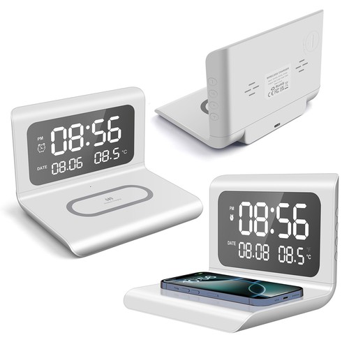 3in1 Alarm Clock Wireless Charger Dock Thermometers For iPhone 16 15 Samsung S24 - Picture 23 of 26
