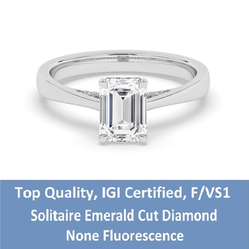 Emerald Solitaire Hidden Halo 14K White Gold Engagement Ring,4 ct,Lab-grown IGI - Picture 3 of 22