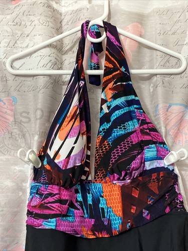 Women's Halter Gathered Waist One Piece Swimsuit Aqua Green Size L 12/14 - Picture 3 of 12