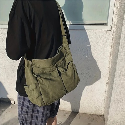 Arbeitskleidung Canvas Schultertasche große Kapazität Retro Messenger Bag neu Student - Bild 18 von 26