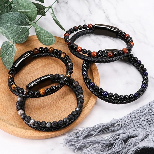 Natural Agate Stone Leather Beaded Bracelet Lugxb Humanic Bracelets Weight Loss - Picture 60 of 98